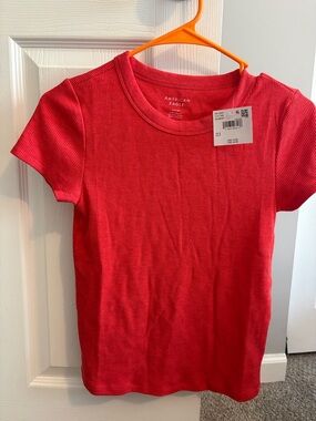 American Eagle Outfitters Red Ribbed Short Sleeve Tee
